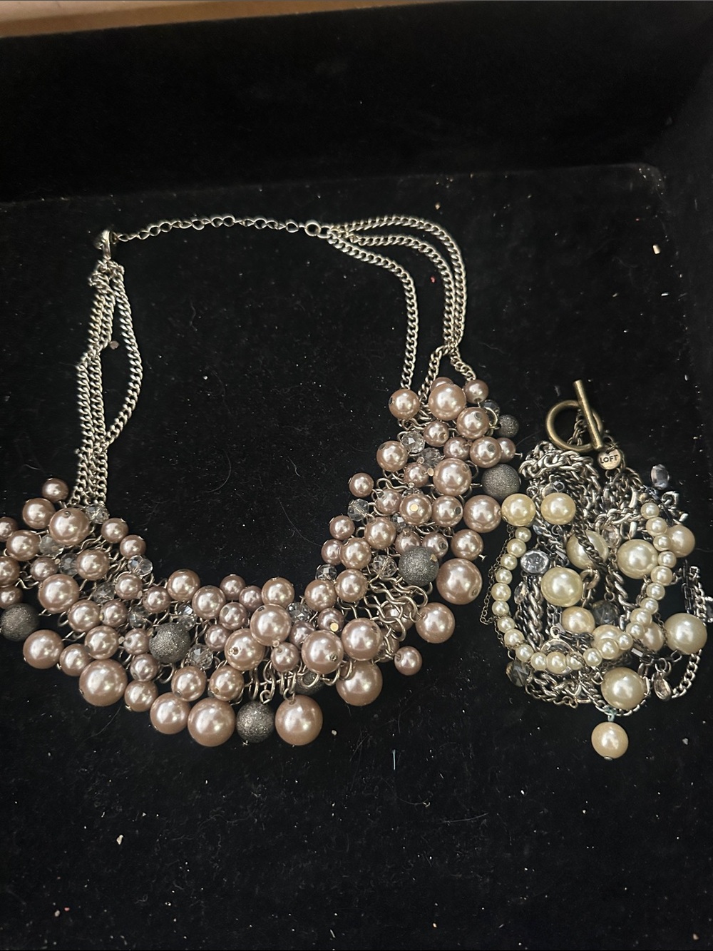 Statement Pearl Cluster Necklace and bracelet in Blush Pink